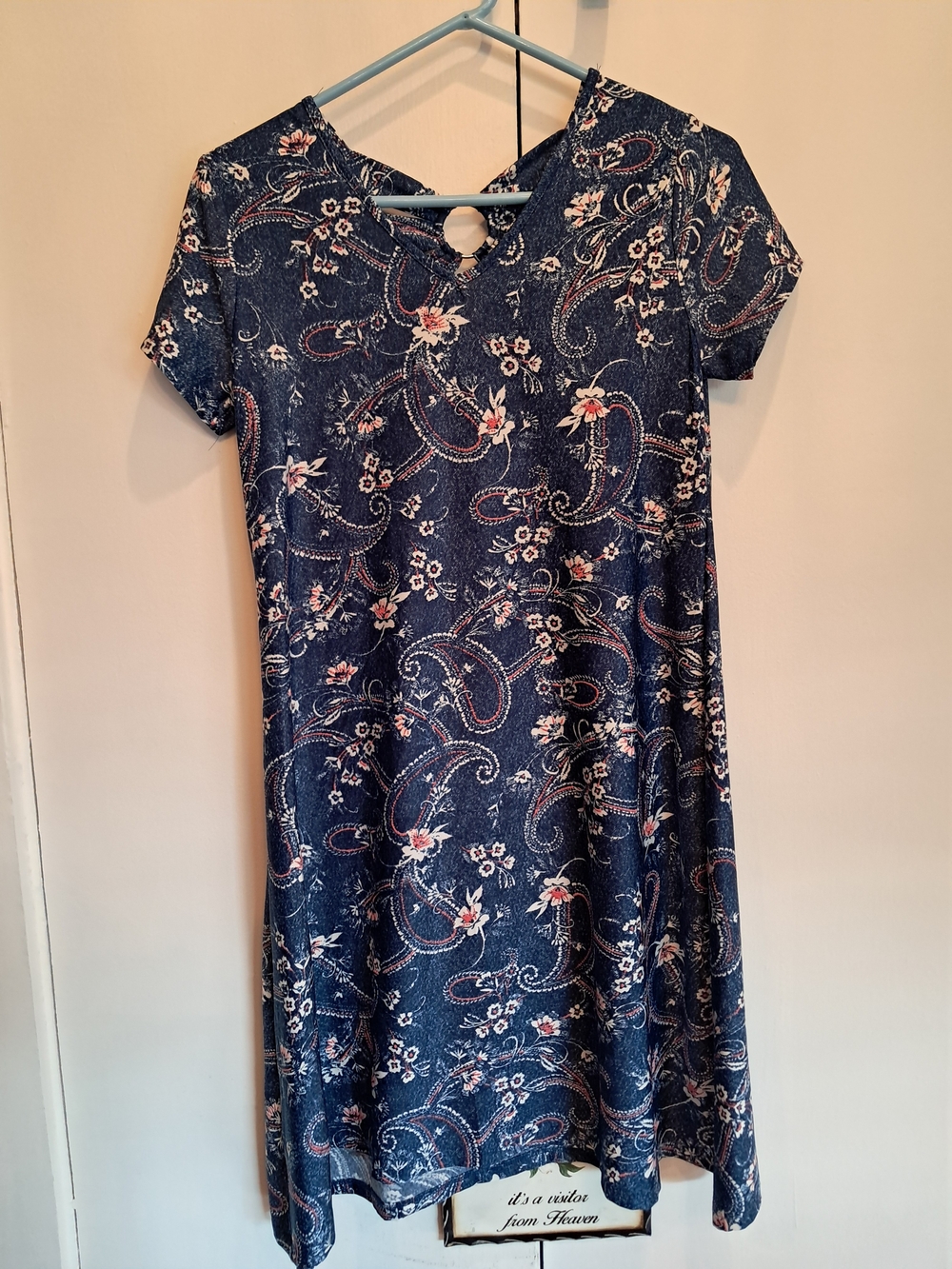 Women's Navy Paisley Floral Short-Sleeve Dress Petite